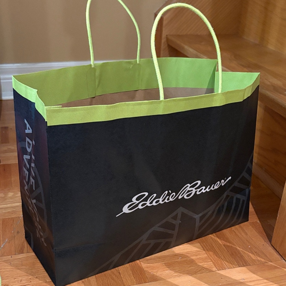 Eddie Bauer Green Paper Shopping Bag with Handles-Medium size